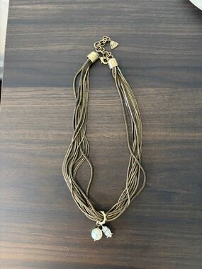 KR by Silpada Multi-Strand Brass Snake Chain Necklace Faux Pearl Crystal Charm